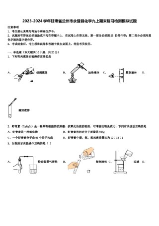 2023-2024学年甘肃省兰州市永登县化学九上期末复习检测模拟试题含解析.doc
