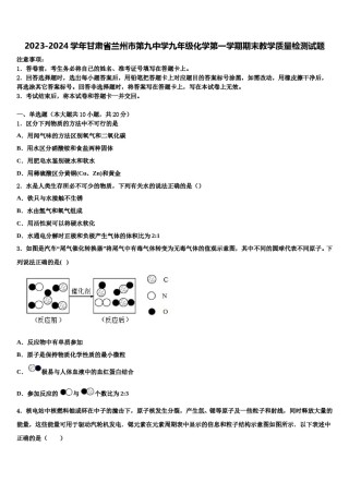 2023-2024学年甘肃省兰州市第九中学九年级化学第一学期期末教学质量检测试题含解析.doc