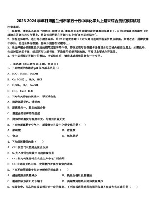2023-2024学年甘肃省兰州市第五十五中学化学九上期末综合测试模拟试题含解析.doc
