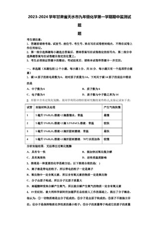 2023-2024学年甘肃省天水市九年级化学第一学期期中监测试题含解析.doc