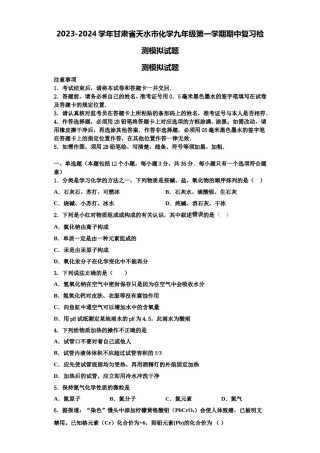 2023-2024学年甘肃省天水市化学九年级第一学期期中复习检测模拟试题含解析.doc