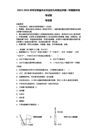 2023-2024学年甘肃省天水市名校九年级化学第一学期期中统考试题含解析.doc