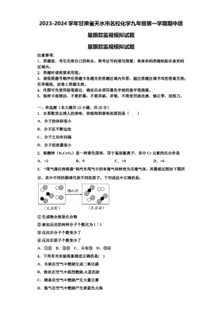 2023-2024学年甘肃省天水市名校化学九年级第一学期期中质量跟踪监视模拟试题含解析.doc