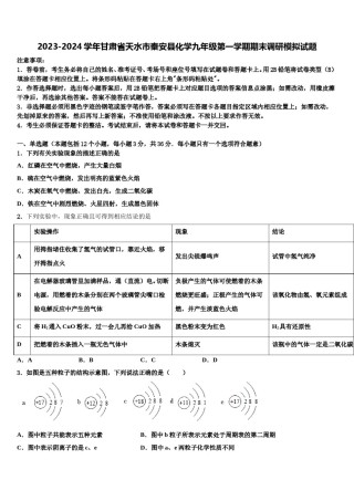 2023-2024学年甘肃省天水市秦安县化学九年级第一学期期末调研模拟试题含解析.doc