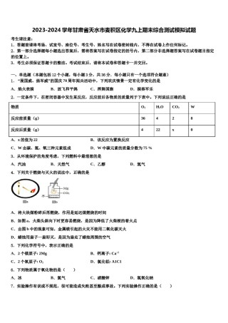 2023-2024学年甘肃省天水市麦积区化学九上期末综合测试模拟试题含解析.doc