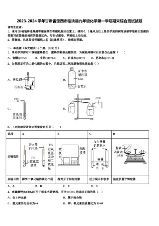 2023-2024学年甘肃省定西市临洮县九年级化学第一学期期末综合测试试题含解析.doc