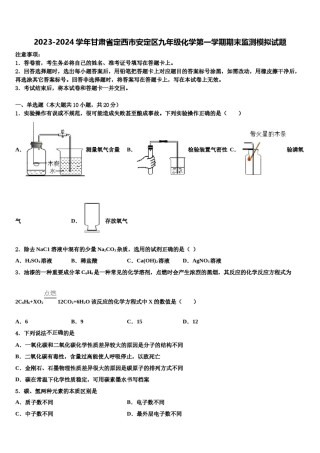 2023-2024学年甘肃省定西市安定区九年级化学第一学期期末监测模拟试题含解析.doc