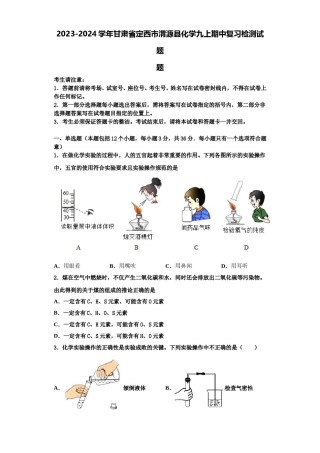 2023-2024学年甘肃省定西市渭源县化学九上期中复习检测试题含解析.doc