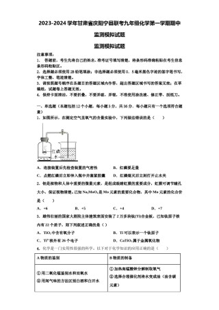 2023-2024学年甘肃省庆阳宁县联考九年级化学第一学期期中监测模拟试题含解析.doc