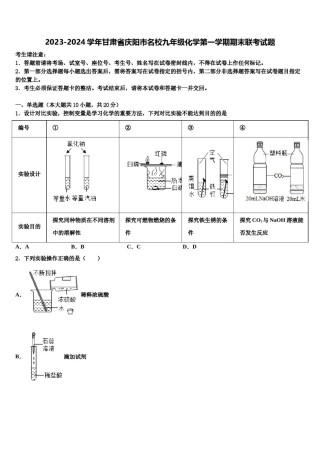 2023-2024学年甘肃省庆阳市名校九年级化学第一学期期末联考试题含解析.doc