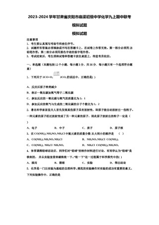 2023-2024学年甘肃省庆阳市庙渠初级中学化学九上期中联考模拟试题含解析.doc