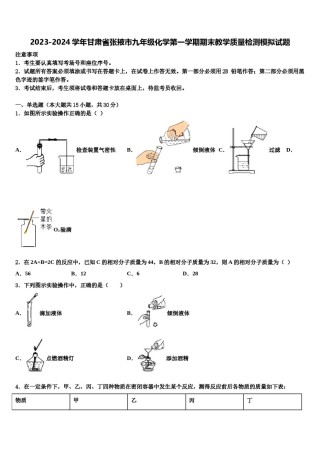 2023-2024学年甘肃省张掖市九年级化学第一学期期末教学质量检测模拟试题含解析.doc