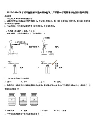 2023-2024学年甘肃省张掖市城关初中化学九年级第一学期期末综合测试模拟试题含解析.doc