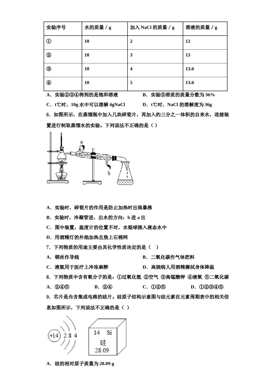 2023-2024学年甘肃省张掖市甘州中学化学九上期中统考模拟试题含解析.doc_第2页
