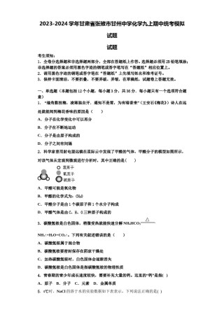 2023-2024学年甘肃省张掖市甘州中学化学九上期中统考模拟试题含解析.doc