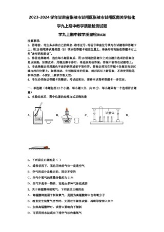 2023-2024学年甘肃省张掖市甘州区张掖市甘州区南关学校化学九上期中教学质量检测试题含解析.doc