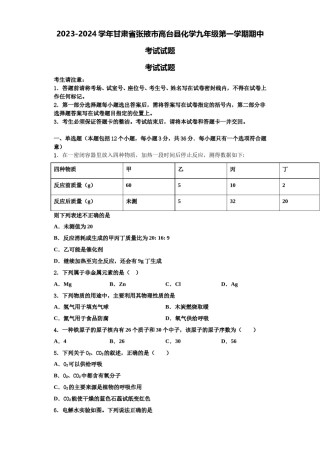 2023-2024学年甘肃省张掖市高台县化学九年级第一学期期中考试试题含解析.doc
