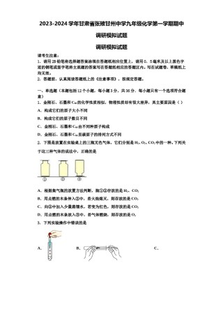 2023-2024学年甘肃省张掖甘州中学九年级化学第一学期期中调研模拟试题含解析.doc