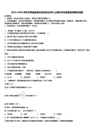 2023-2024学年甘肃省武威市凉州区化学九上期末学业质量监测模拟试题含解析.doc