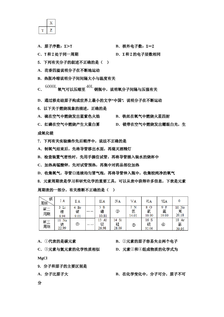 2023-2024学年甘肃省武威市凉州区洪祥中学化学九年级第一学期期中学业质量监测模拟试题含解析.doc_第2页