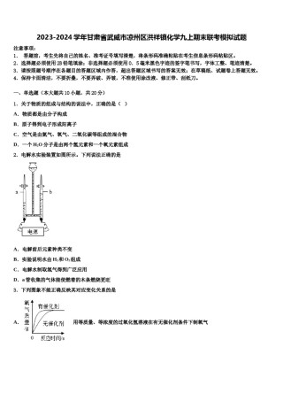 2023-2024学年甘肃省武威市凉州区洪祥镇化学九上期末联考模拟试题含解析.doc