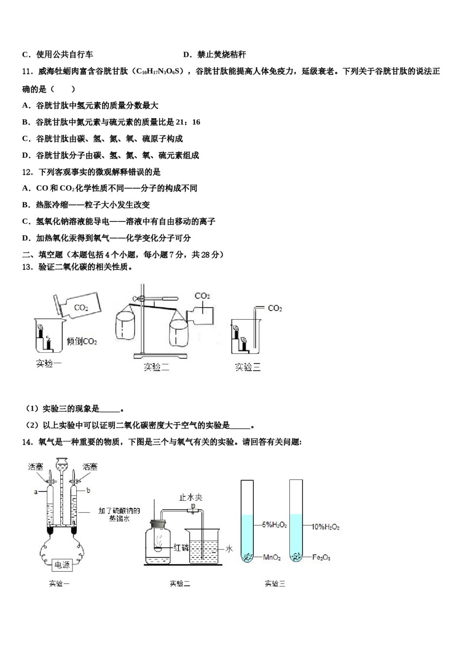 2023-2024学年甘肃省武威市凉州区洪祥镇化学九年级第一学期期末达标检测模拟试题含解析.doc_第3页