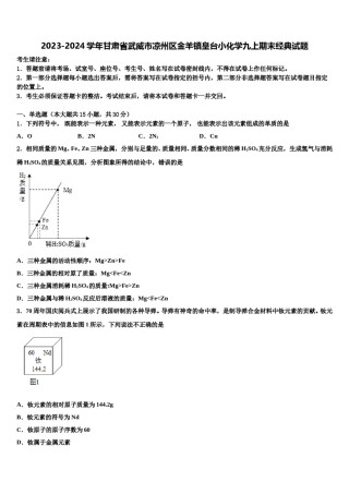 2023-2024学年甘肃省武威市凉州区金羊镇皇台小化学九上期末经典试题含解析.doc