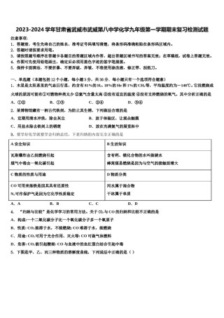 2023-2024学年甘肃省武威市武威第八中学化学九年级第一学期期末复习检测试题含解析.doc