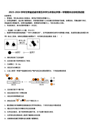 2023-2024学年甘肃省武威市第五中学九年级化学第一学期期末达标检测试题含解析.doc