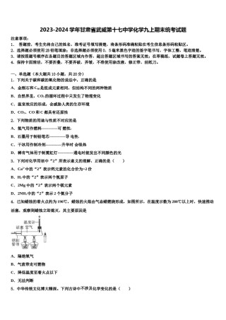 2023-2024学年甘肃省武威第十七中学化学九上期末统考试题含解析.doc
