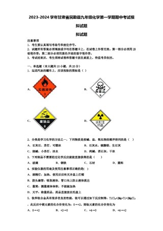 2023-2024学年甘肃省民勤县九年级化学第一学期期中考试模拟试题含解析.doc