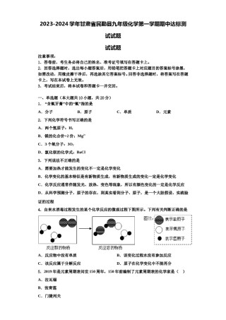 2023-2024学年甘肃省民勤县九年级化学第一学期期中达标测试试题含解析.doc