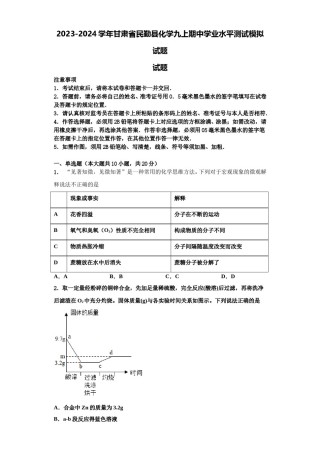 2023-2024学年甘肃省民勤县化学九上期中学业水平测试模拟试题含解析.doc