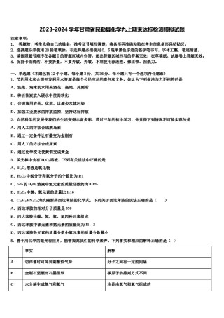 2023-2024学年甘肃省民勤县化学九上期末达标检测模拟试题含解析.doc