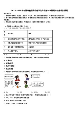 2023-2024学年甘肃省民勤县化学九年级第一学期期末统考模拟试题含解析.doc