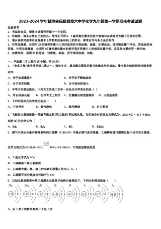 2023-2024学年甘肃省民勤县第六中学化学九年级第一学期期末考试试题含解析.doc