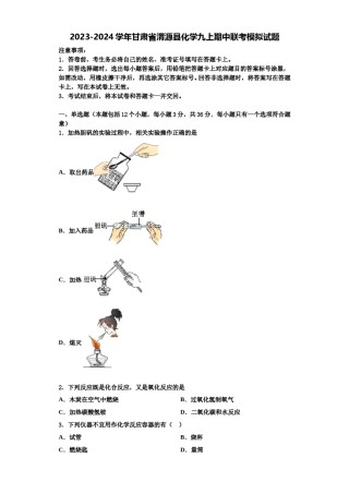 2023-2024学年甘肃省渭源县化学九上期中联考模拟试题含解析.doc