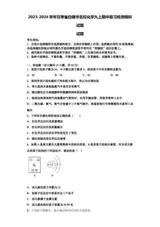 2023-2024学年甘肃省白银市名校化学九上期中复习检测模拟试题含解析.doc