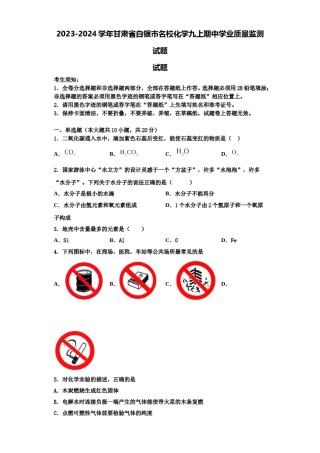 2023-2024学年甘肃省白银市名校化学九上期中学业质量监测试题含解析.doc