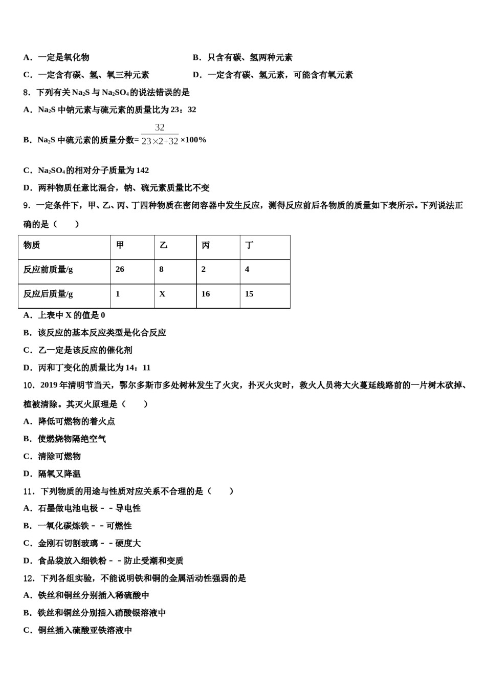 2023-2024学年甘肃省白银市景泰四中学化学九年级第一学期期末质量检测试题含解析.doc_第2页