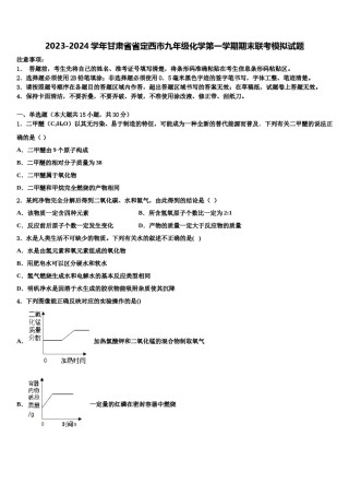 2023-2024学年甘肃省省定西市九年级化学第一学期期末联考模拟试题含解析.doc