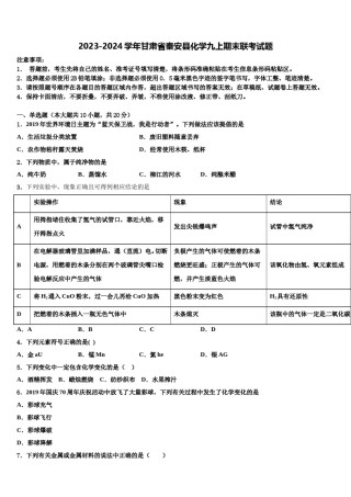 2023-2024学年甘肃省秦安县化学九上期末联考试题含解析.doc