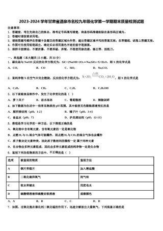 2023-2024学年甘肃省酒泉市名校九年级化学第一学期期末质量检测试题含解析.doc