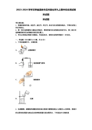 2023-2024学年甘肃省酒泉市瓜州县化学九上期中综合测试模拟试题含解析.doc