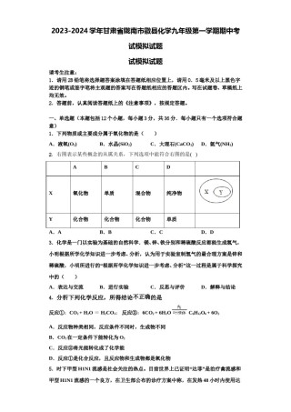 2023-2024学年甘肃省陇南市徽县化学九年级第一学期期中考试模拟试题含解析.doc