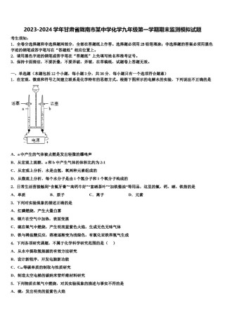 2023-2024学年甘肃省陇南市某中学化学九年级第一学期期末监测模拟试题含解析.doc