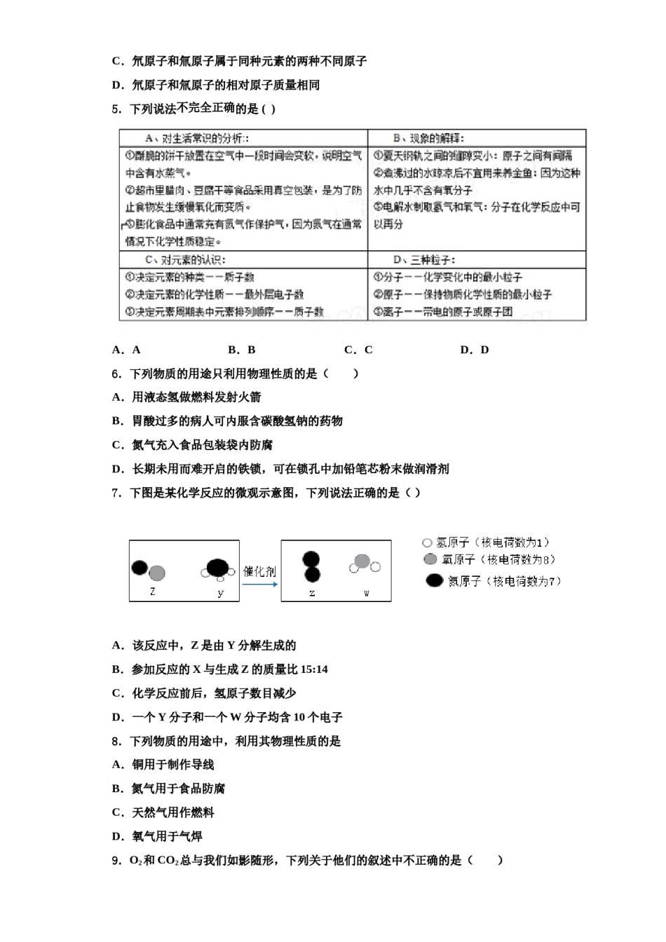 2023-2024学年甘肃省陇南市第五中学化学九年级第一学期期中统考试题含解析.doc_第2页