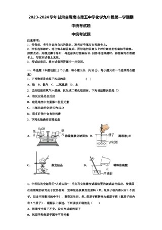 2023-2024学年甘肃省陇南市第五中学化学九年级第一学期期中统考试题含解析.doc