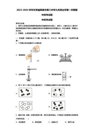 2023-2024学年甘肃省陇南市第八中学九年级化学第一学期期中统考试题含解析.doc