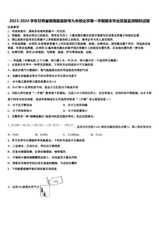 2023-2024学年甘肃省陇南徽县联考九年级化学第一学期期末学业质量监测模拟试题含解析.doc